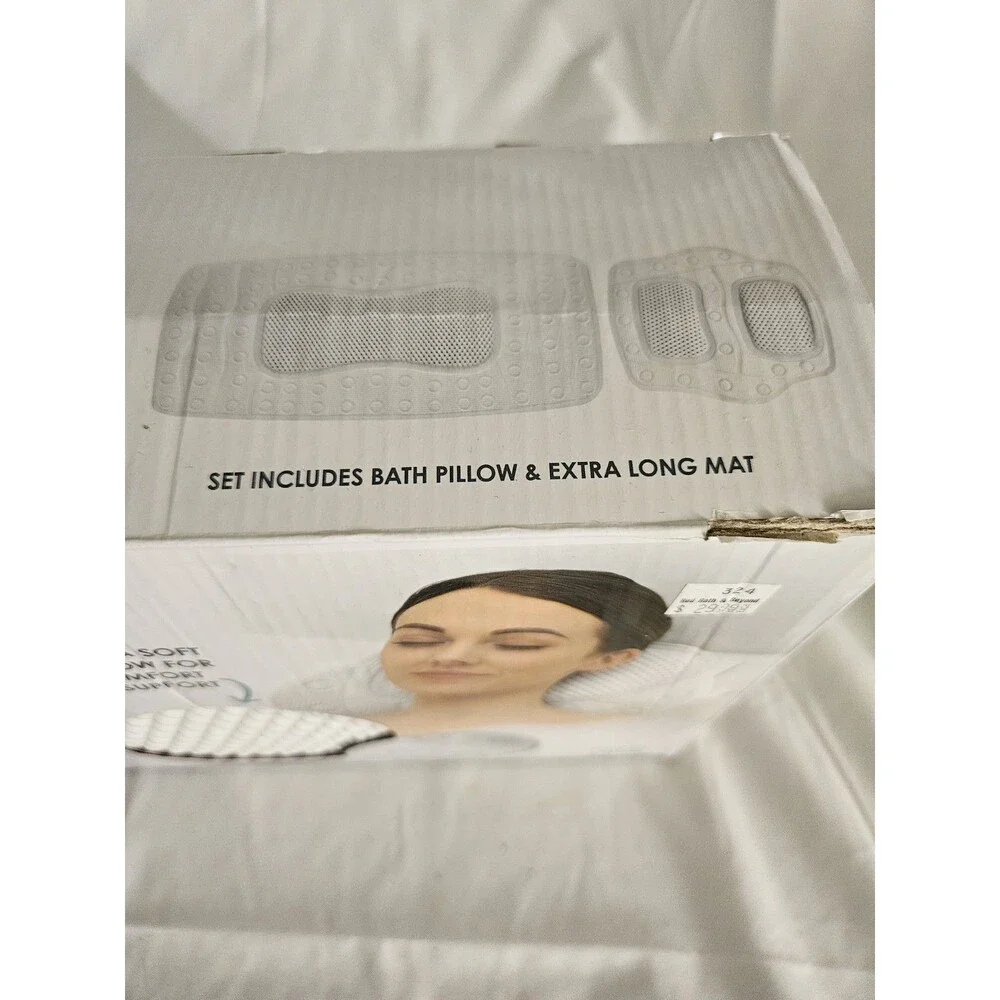 NEW Home Solutions 2-Piece White Bath Lounger Pillow Set Extra Soft Skid Resist